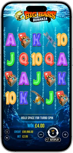 Big Bass Bonanza mobile base game showing a £4 win