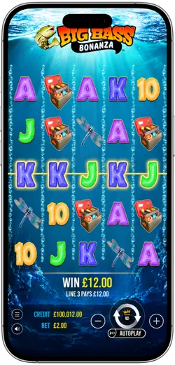 Big Bass Bonanza mobile line win showing a £12 payout